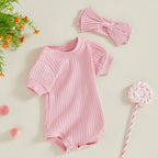 Solid Ribbed Mia Onesie & Headband