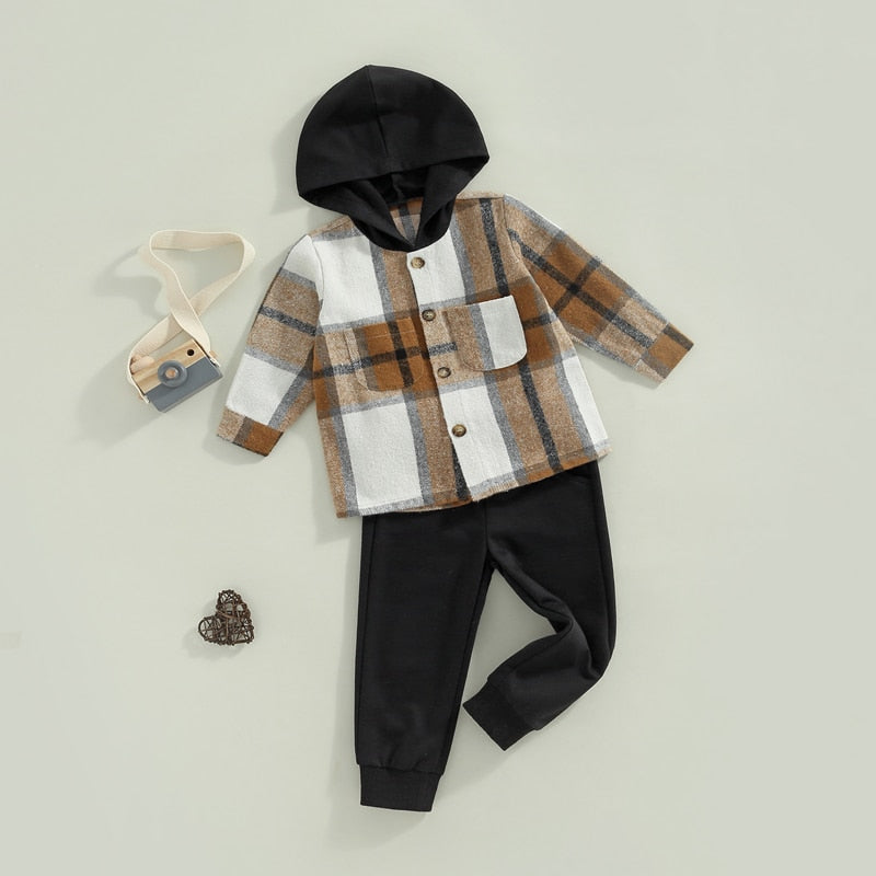 Plaid Hoodie Top with Solid Pants