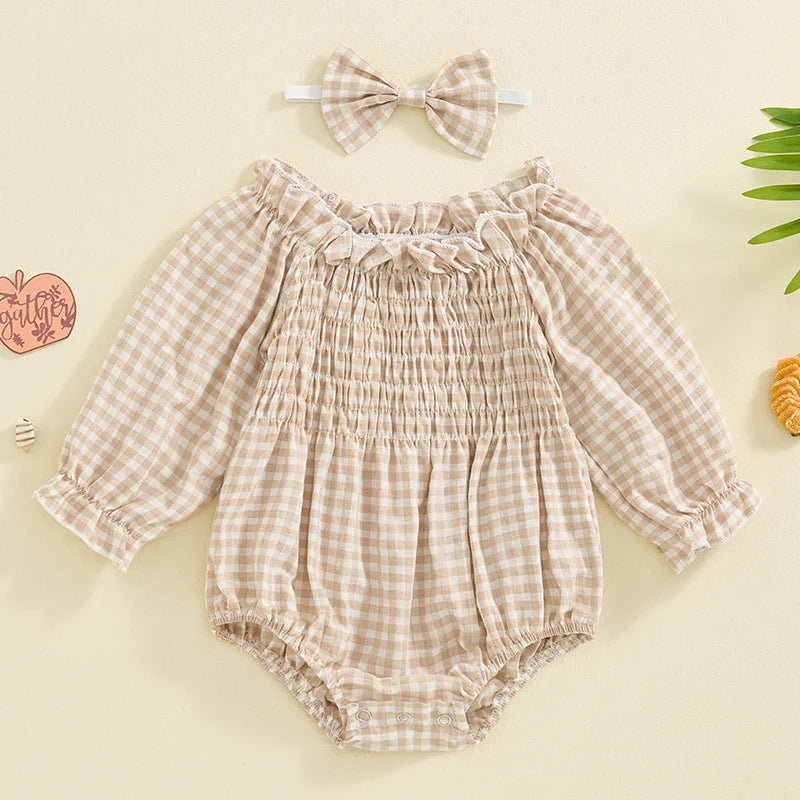 Ruffled Plaid Romper & Headband