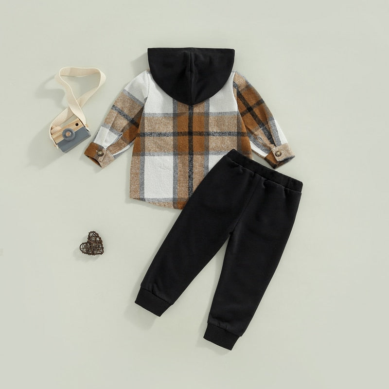 Plaid Hoodie Top with Solid Pants