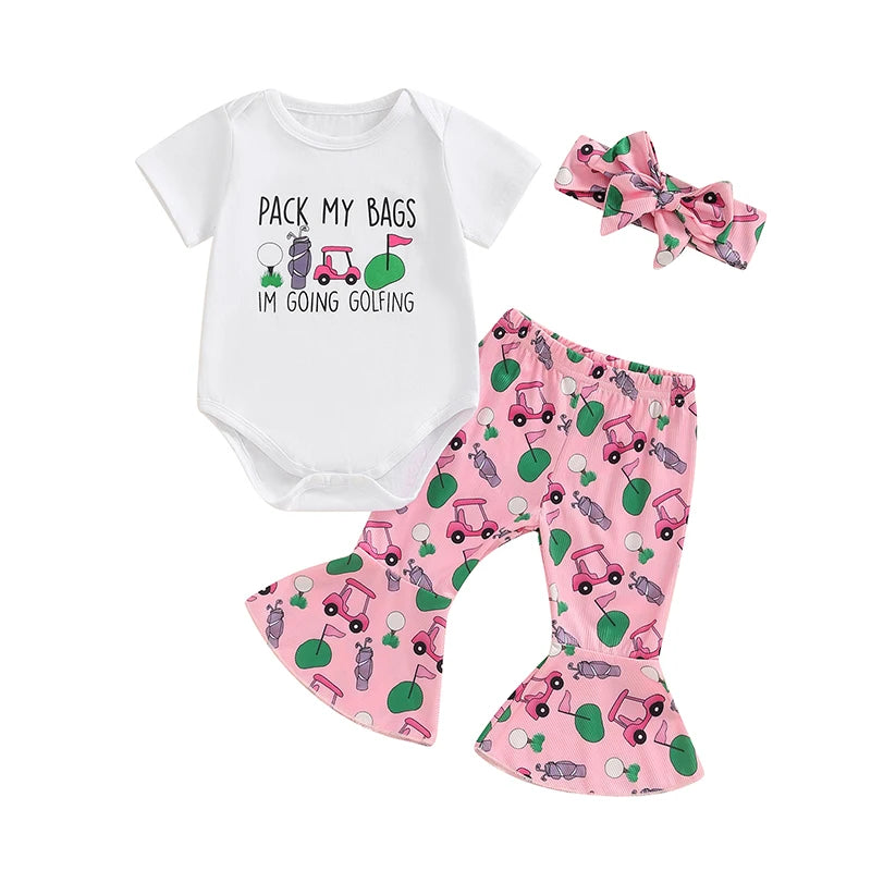 I'm Going Golfing Short Sleeve Romper Outfit & Bow
