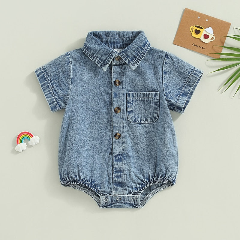 Collared Denim Romper