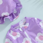 Purple Flower Swimsuit & Hat