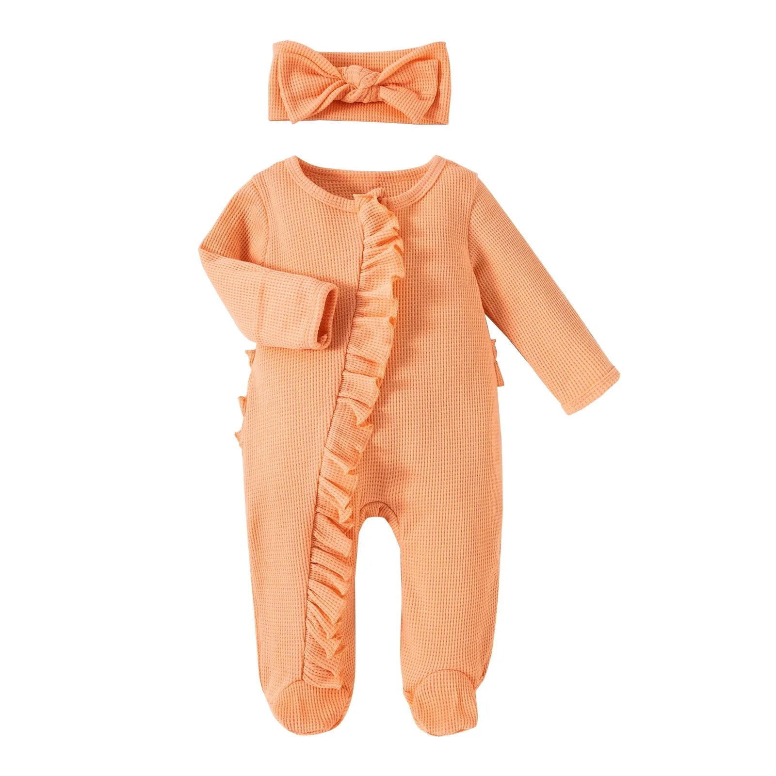 Solid Footies Ruffled Onesie & Headband