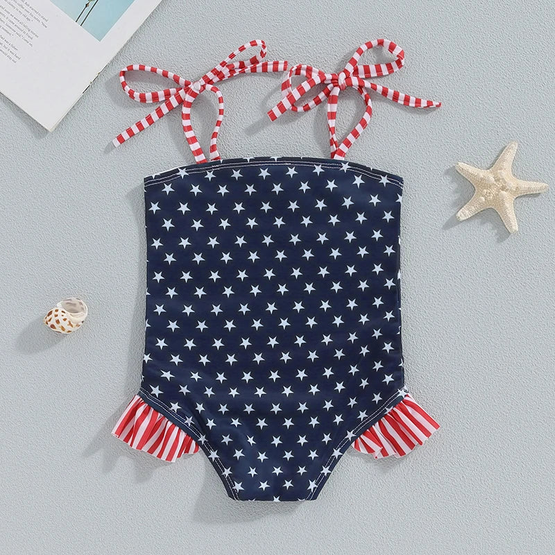 Shoulder Tie Stars & Stripes Swimsuit
