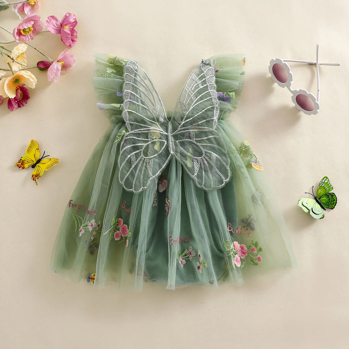 Butterfly Flower Mesh Rompers Outfits Dress 3M-18M