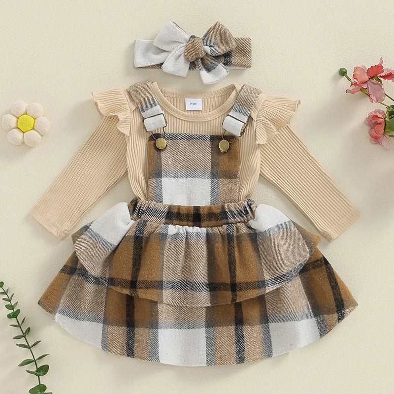 Piper Plaid Overalls Dress & Bow Outfit