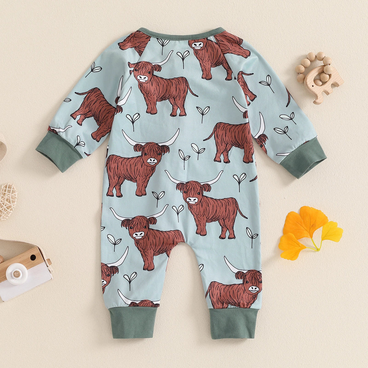 Ribbed Cow Full Sleeve Romper