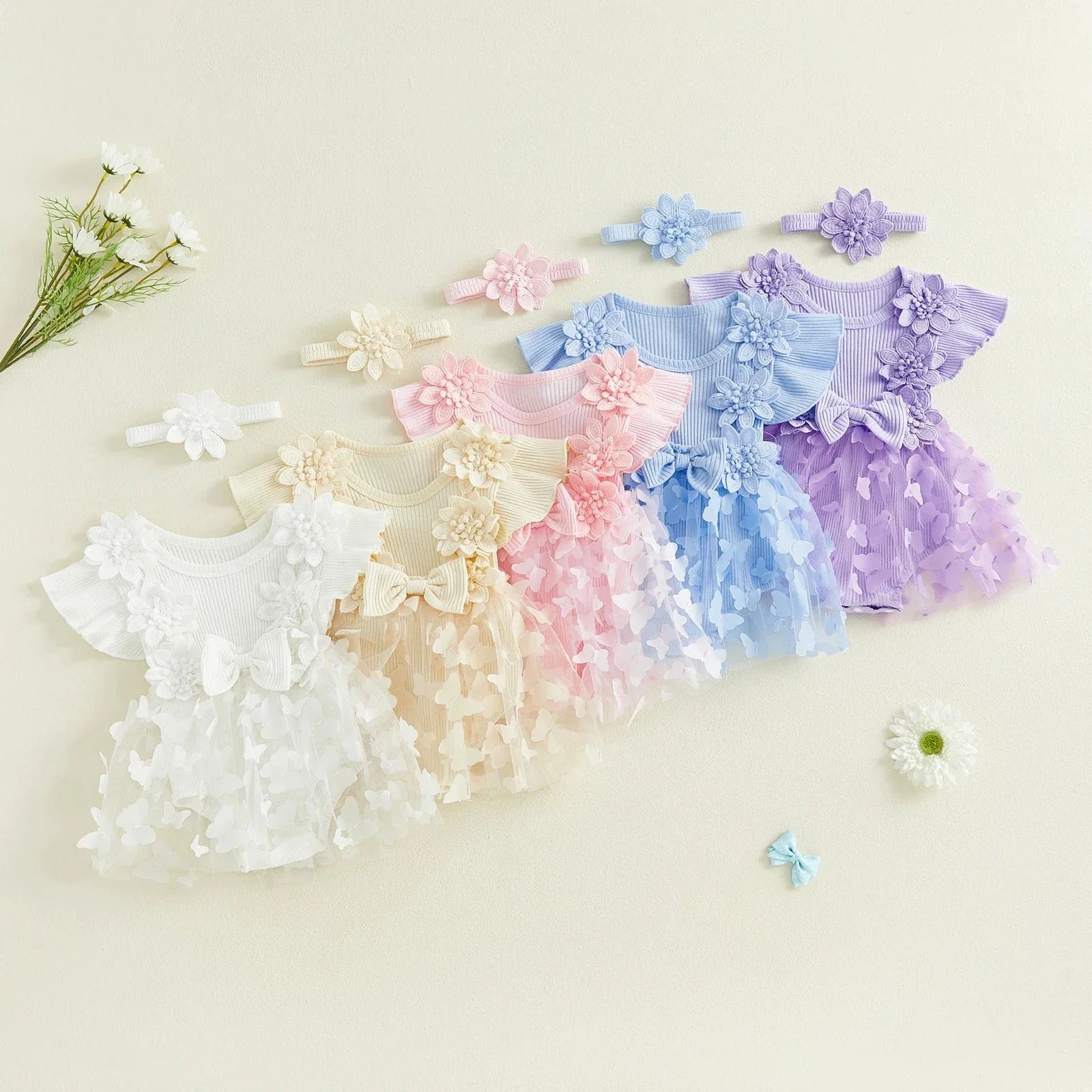 Ribbed Butterfly Flower Dress