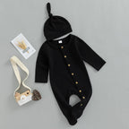 Button Baby Solid Footie Onesie with Hat