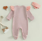 Solid Frill Footie Onesie & Bow