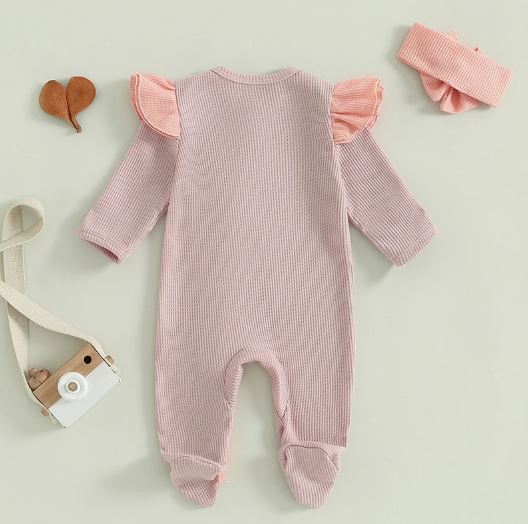 Solid Frill Footie Onesie & Bow