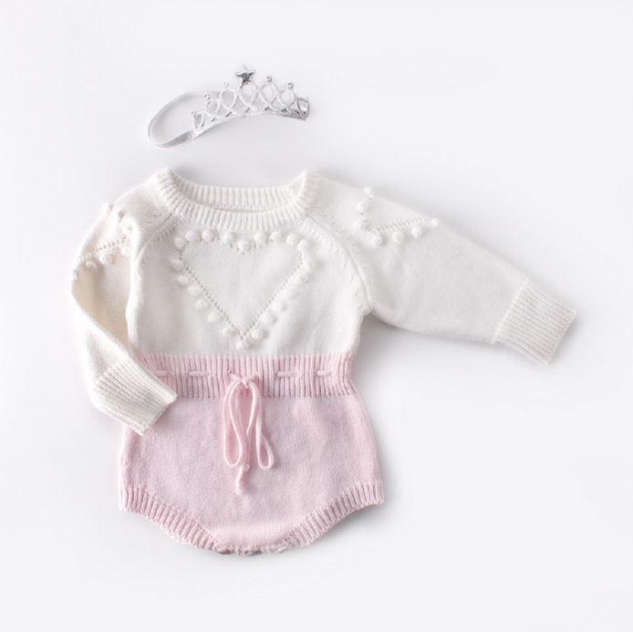 Long Sleeve Heart Knitted Romper
