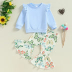 Ruffled Patterned Bell Bottoms Outfit