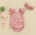 Vintage Ruffle Rainbow Romper with Matching Bow