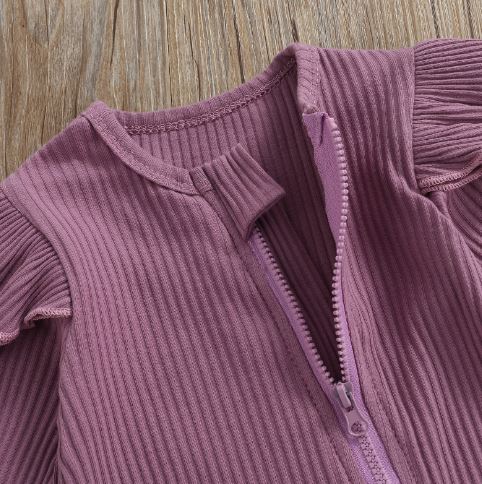 Solid Ribbed Footie Onesie with Bow