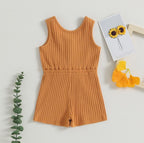 Solid Ribbed Waist Tie Romper