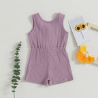 Solid Ribbed Waist Tie Romper