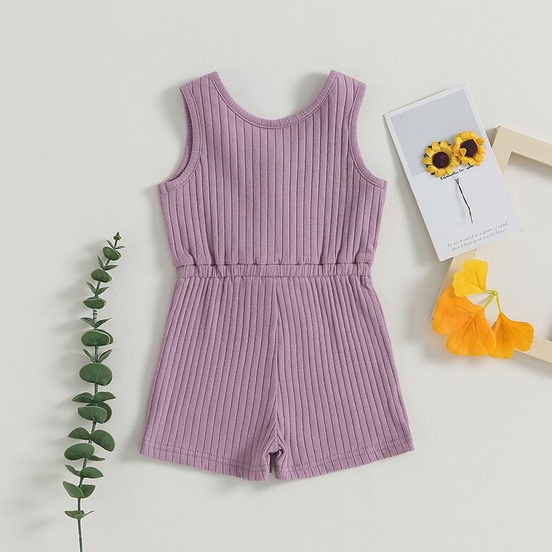 Solid Ribbed Waist Tie Romper