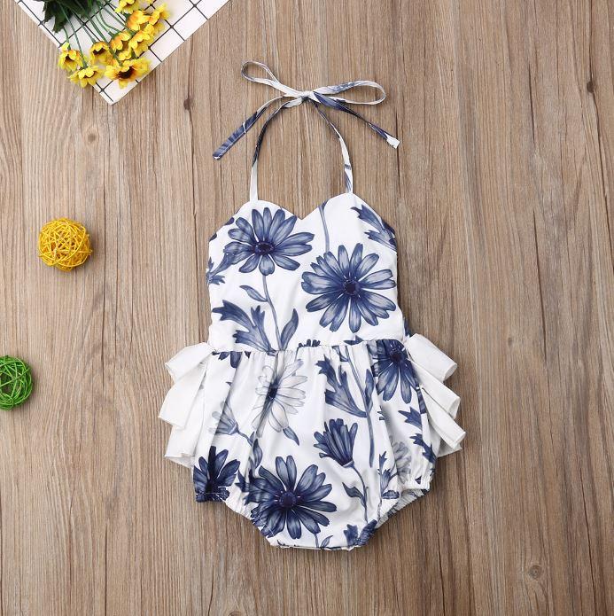 Blue Flower Ruffle Romper