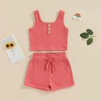 Solid Ribbed Button Tank & Shorts
