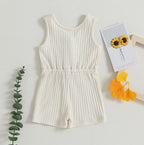 Solid Ribbed Waist Tie Romper