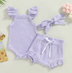 Ribbed Flutter Onesie with Shorts & Bow