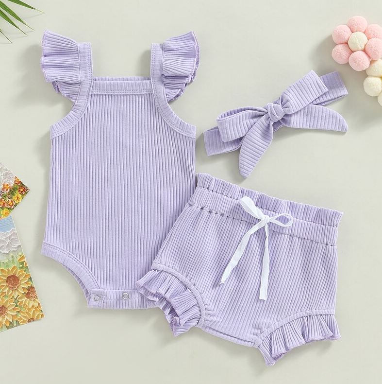Ribbed Flutter Onesie with Shorts & Bow