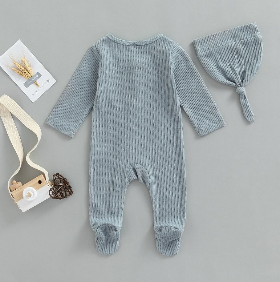 Button Baby Solid Footie Onesie with Hat