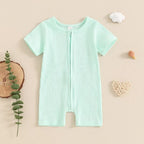 Solid Ribbed Zipper Onesie
