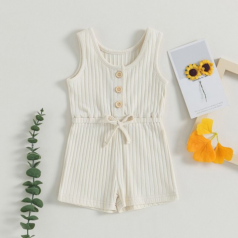 Solid Ribbed Waist Tie Romper