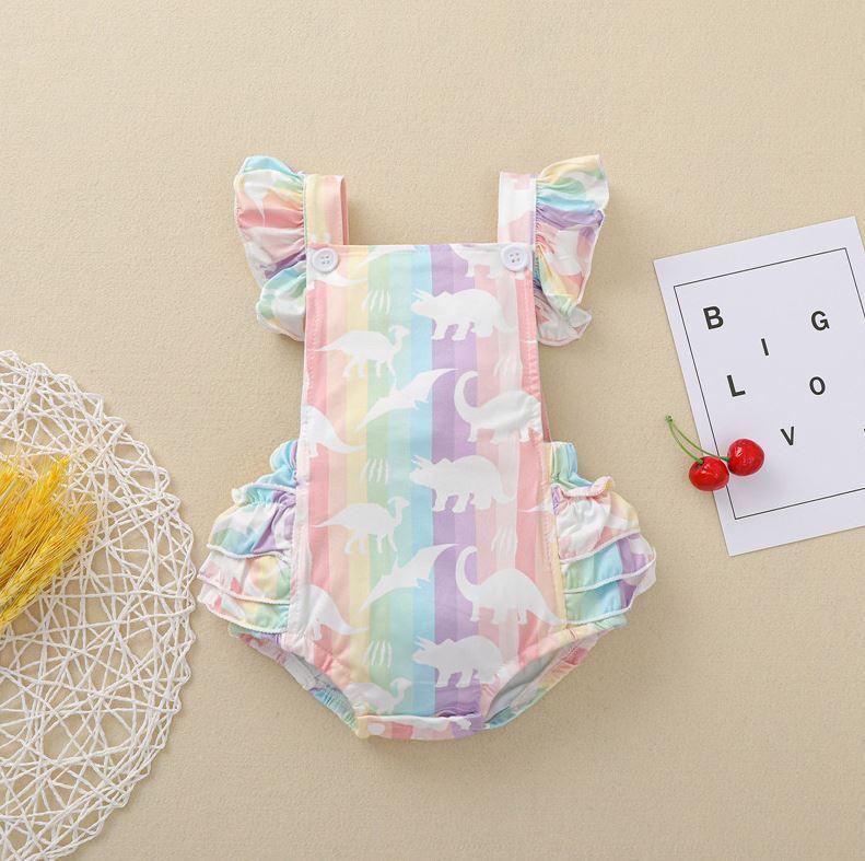 Rainbow Striped Dinosaur Romper