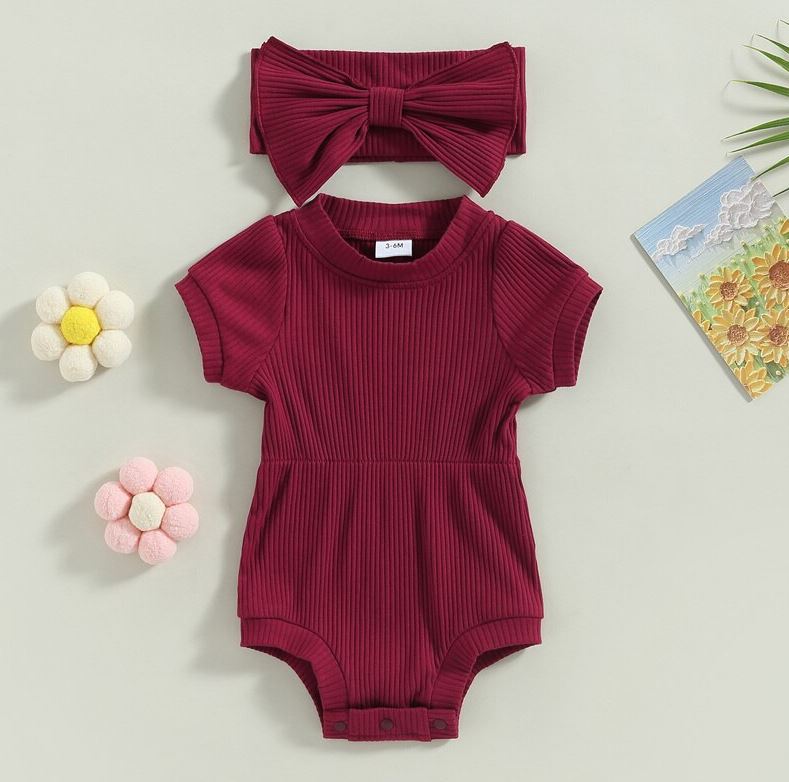Solid Ribbed Onesie & Headband