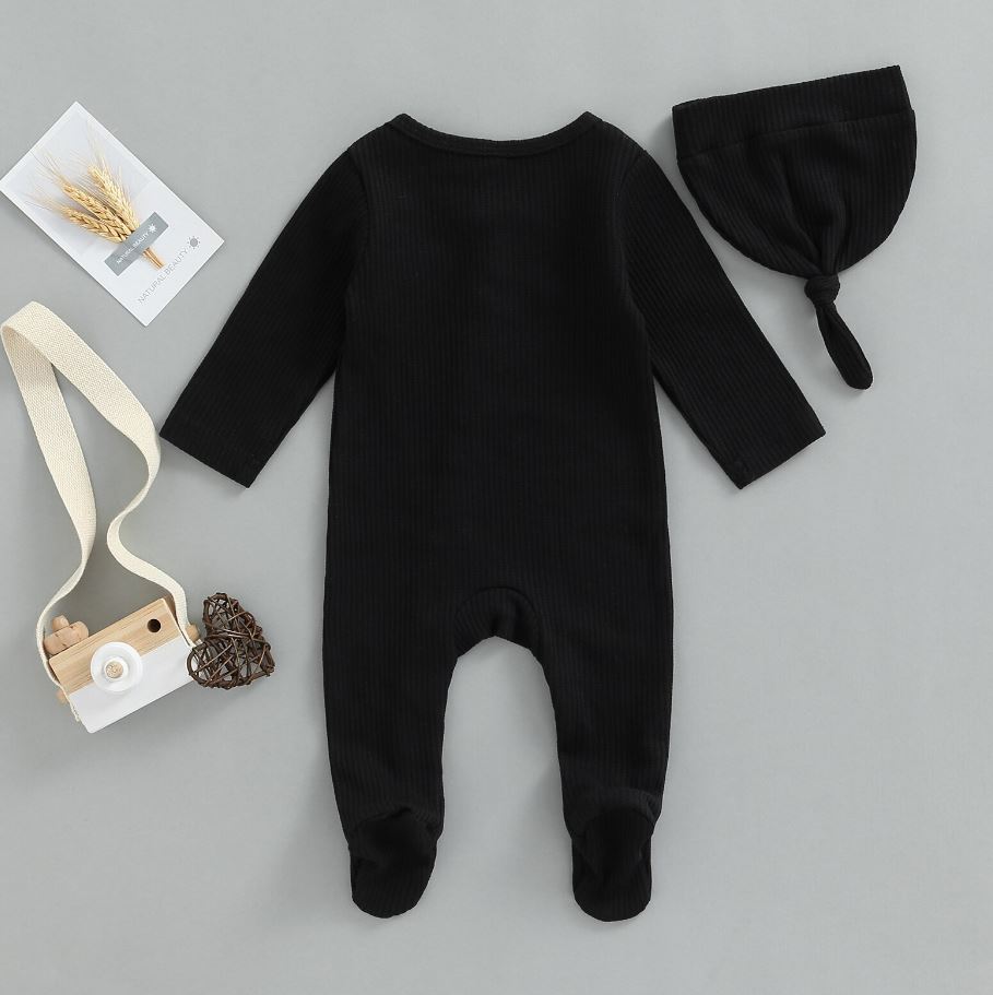 Button Baby Solid Footie Onesie with Hat