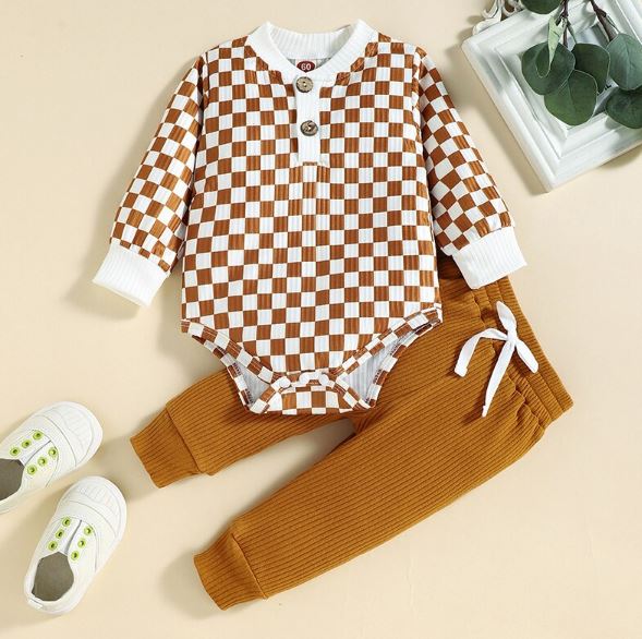 Checkered Onesie with Matching Pants Outfit