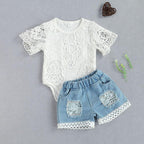 Sweet Lace Romper & Denim Shorts