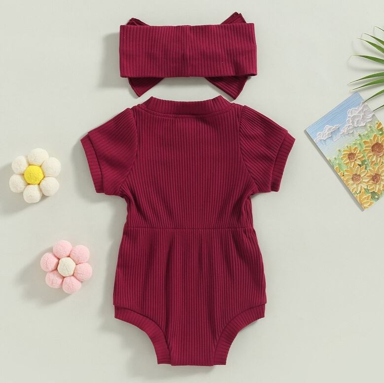 Solid Ribbed Onesie & Headband