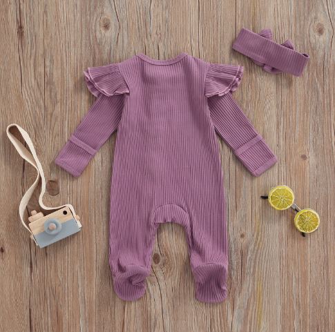 Solid Ribbed Footie Onesie with Bow