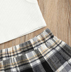 Ribbed Tank Top with Plaid Skirt