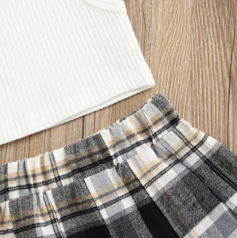 Ribbed Tank Top with Plaid Skirt