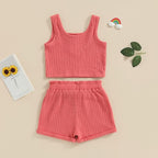 Solid Ribbed Button Tank & Shorts