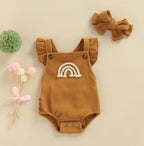 Vintage Ruffle Rainbow Romper with Matching Bow