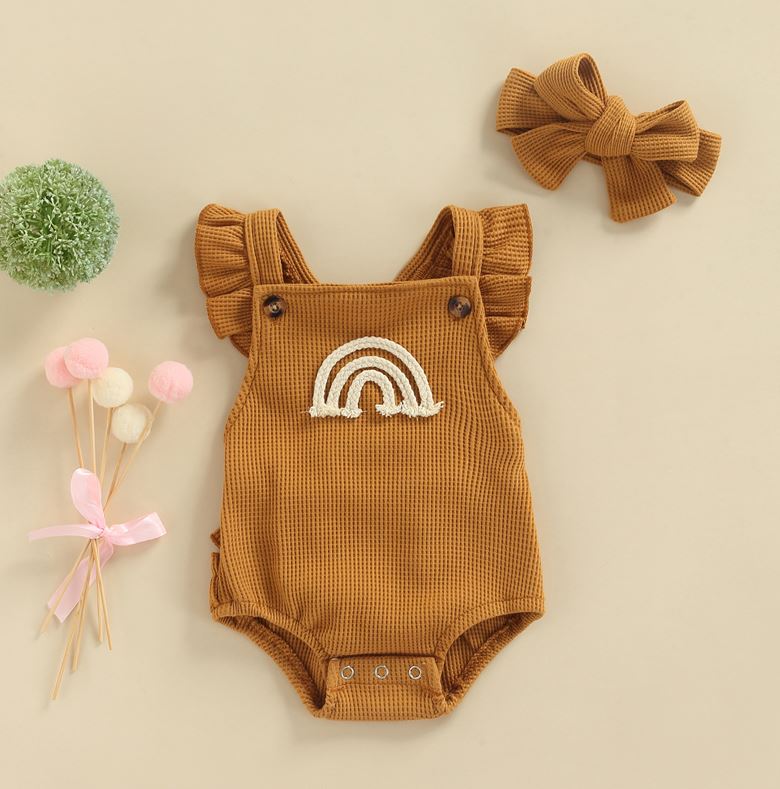 Vintage Ruffle Rainbow Romper with Matching Bow