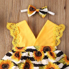 Striped Sunflower Romper Dress with Headband