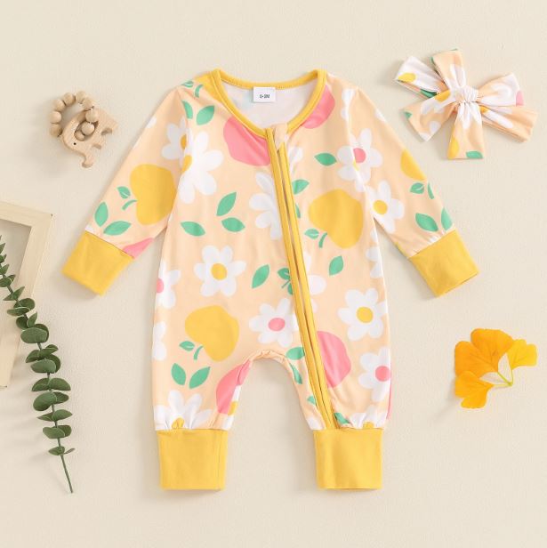 Floral Apple Onesie & Bow