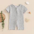 Solid Ribbed Zipper Onesie