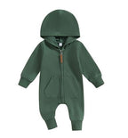 Solid Hoodie Zipper Romper