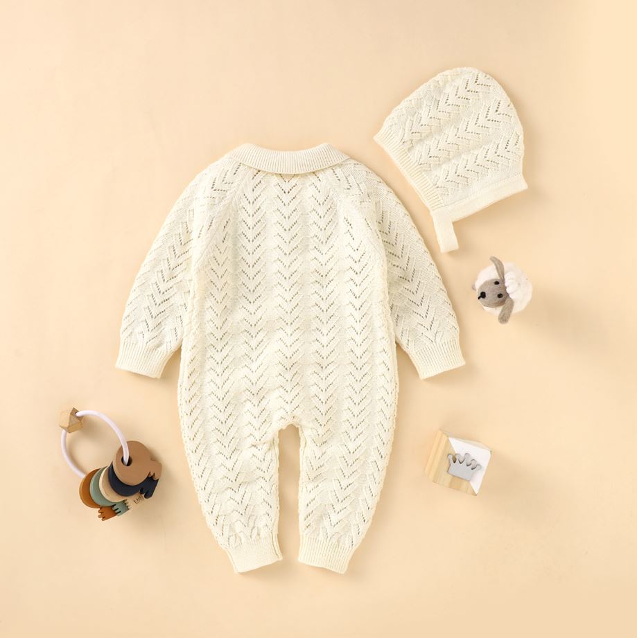 Knitted Romper with Bonnet