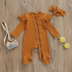 Solid Ribbed Footie Onesie with Bow