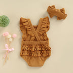 Vintage Ruffle Rainbow Romper with Matching Bow